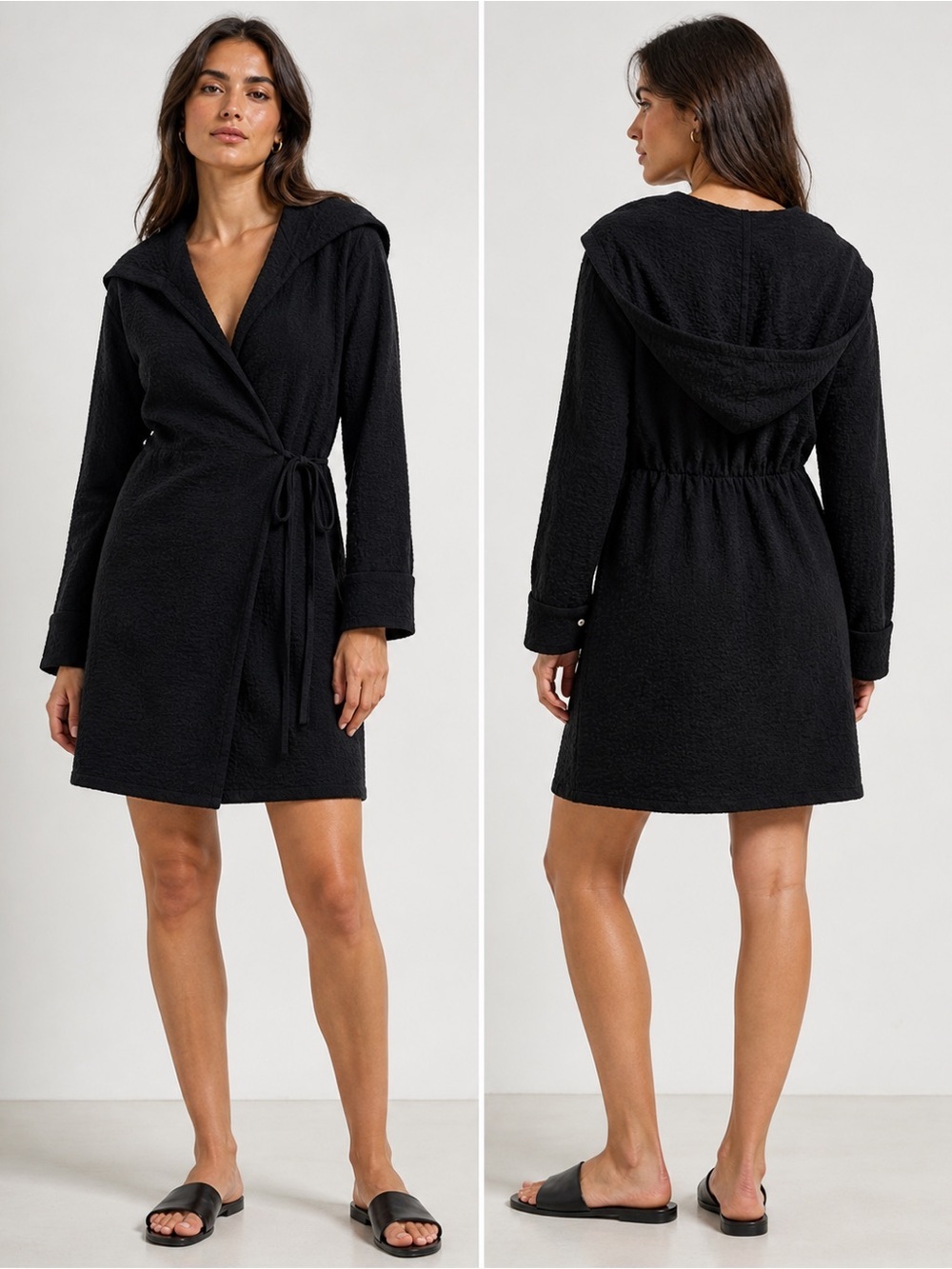 Zara Textured black hooded mini dress XS